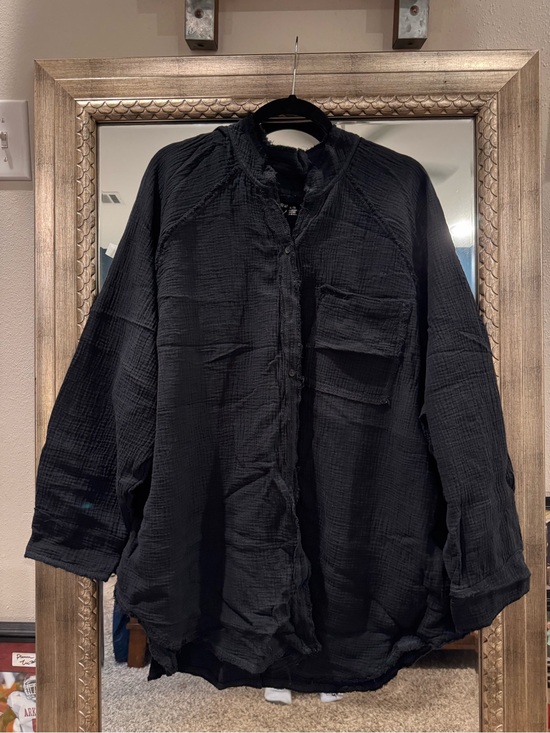 aerie Tops - aerie Black Gauze Relaxed Button-Down Shirt